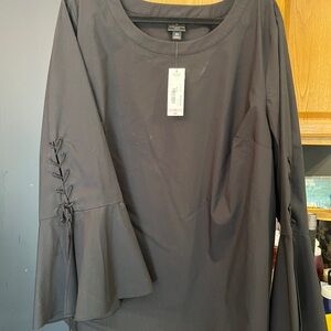 Elegant Black Blouse with Lace-Up Sleeves